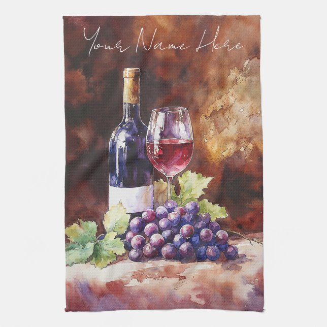 Watercolor Wine Tea Towel (Vertical)
