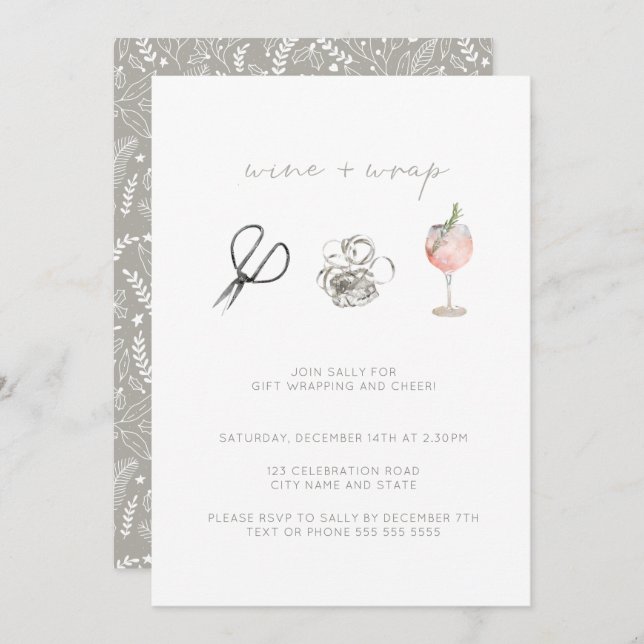 Watercolor Wine & Wrap Christmas Holiday Party Invitation (Front/Back)