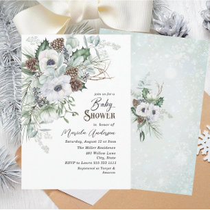 Watercolor Winter Anemones Flowers Baby Shower Invitation