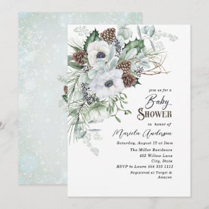  Watercolor Winter Anemones Flowers   Baby Shower Invitation