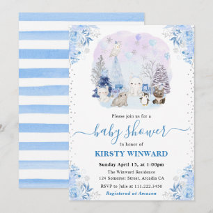 Watercolor Winter Arctic Animals Baby Shower Invitation
