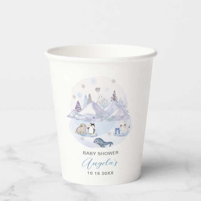 Watercolor Winter Arctic Animals baby shower Paper Cups (Back)