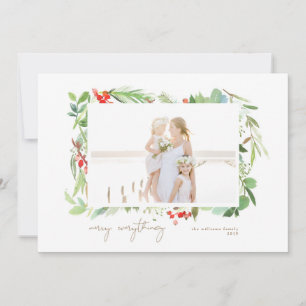 Watercolor Winter Berries and Greenery Holiday Card