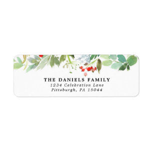 Watercolor Winter Berries and Greenery Return Address Label