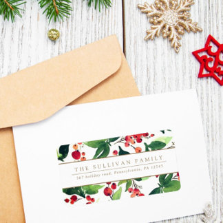 Watercolor Winter Berries & Holly Address Label