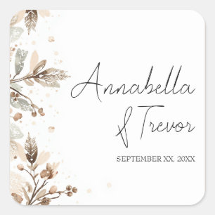 Watercolor Winter Berries Romantic Custom Name Square Sticker