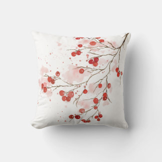 Watercolor Winter Berry  Cushion