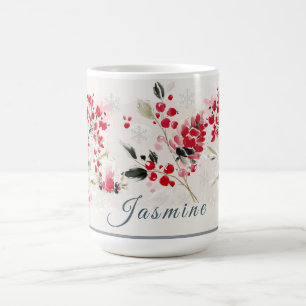 Watercolor Winter Berry Personalised Coffee Mug