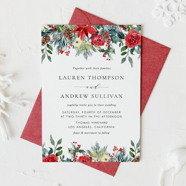 Watercolor Winter Blooms Botanical Wedding Invitation (Creator Uploaded)