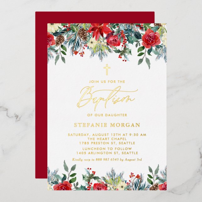 Watercolor Winter Blooms Floral Baptism (Front/Back)