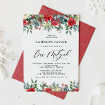 Watercolor Winter Blooms Floral Bar Mitzvah Invitation<br><div class="desc">Invite family and friends with this customisable Bar Mitzvah invitation. It features watercolour garlands of red roses, winterberries and poinsettia flowers with pinecones and greenery accents. Personalise by adding names, date, time, venue and other event details. This winter floral invitation is perfect for winter Bar Mitzvahs. Matching items are available....</div>