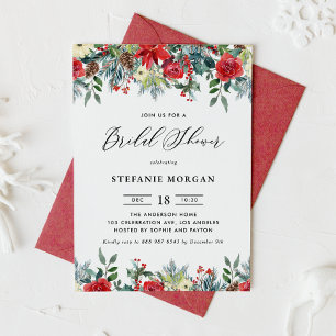 Watercolor Winter Blooms Garland Bridal Shower Invitation