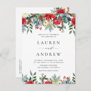 Watercolor Winter Blooms Garland Floral Wedding Invitation Postcard