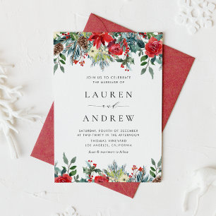 Watercolor Winter Blooms Garland Wedding Invitation