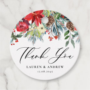 Watercolor Winter Blooms Garland Wedding Thank You Favour Tags