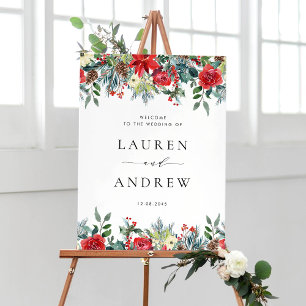 Watercolor Winter Blooms Garland Wedding Welcome Poster