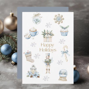 Watercolor Winter Blue Happy Holidays Holiday Card