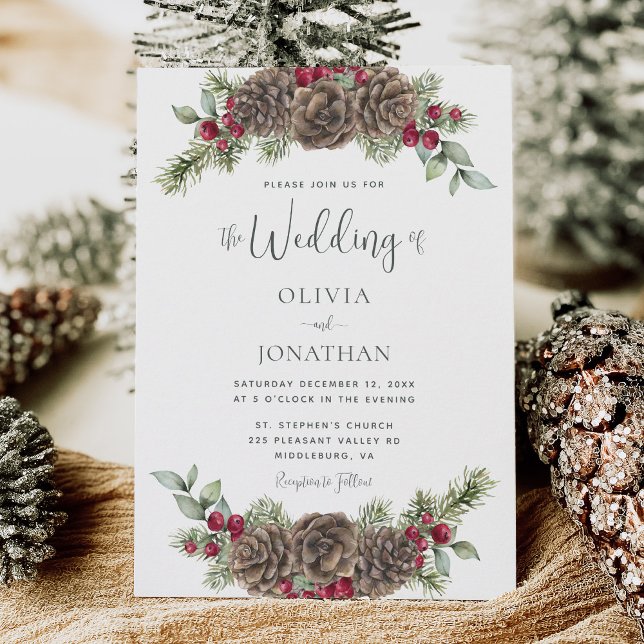 Watercolor Winter Botanical Christmas Wedding Invitation (Creator Uploaded)