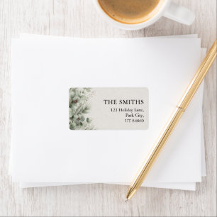 Watercolor Winter Botanical Ivory Holiday Family  Label