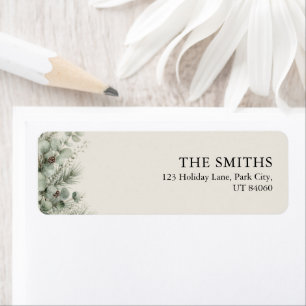 Watercolor Winter Botanical Ivory Holiday Family  Return Address Label