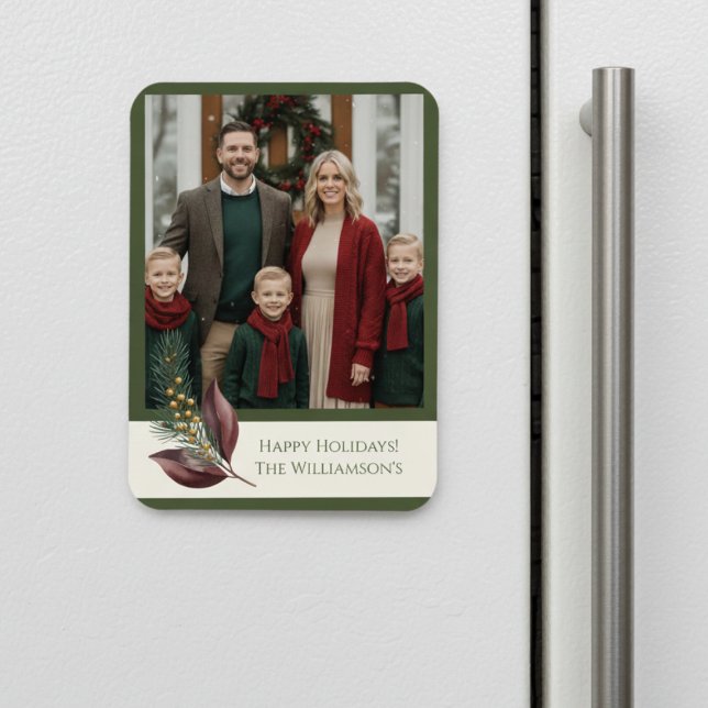 Watercolor Winter Botanical Pattern Magnet (Holiday Christmas photo magnet)