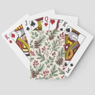 Watercolor Winter Botanical Pine and Berries Playing Cards