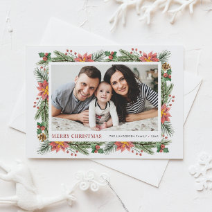 Watercolor Winter Botanicals Merry Christmas Photo Holiday Postcard