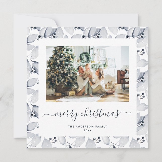 Watercolor Winter Botanicals Photo Christmas Cards (Front)