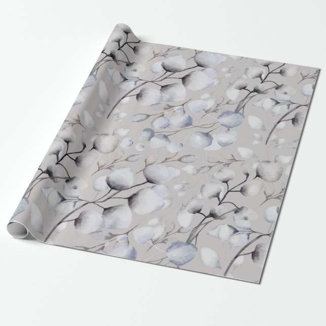 Watercolor Winter Botanicals Wrapping Paper (Unrolled)