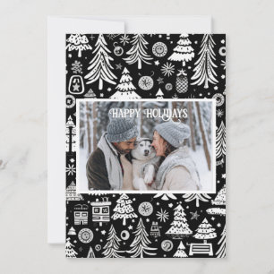 Watercolor Winter Camping Family Holiday Photo Card