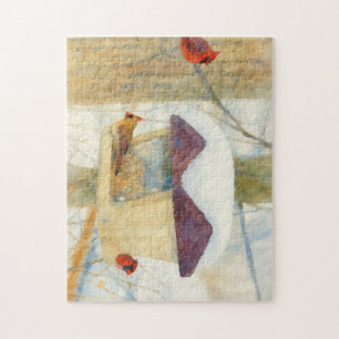 Watercolor Winter Cardinals on a Feeder Jigsaw Puzzle