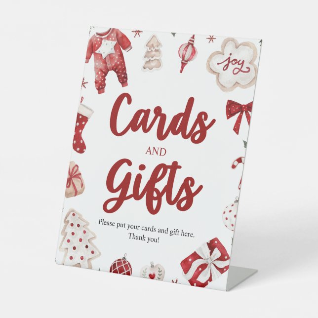 Watercolor Winter Christmas Card and Gifts Sign (Front)