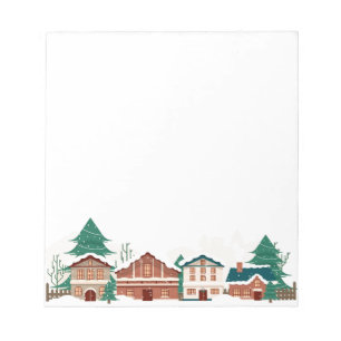 Watercolor Winter Christmas City Houses Notepad