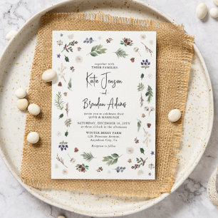 Watercolor Winter Christmas Foliage Wedding  Invitation