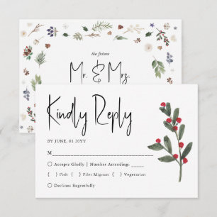 Watercolor Winter Christmas Foliage Wedding  RSVP Card
