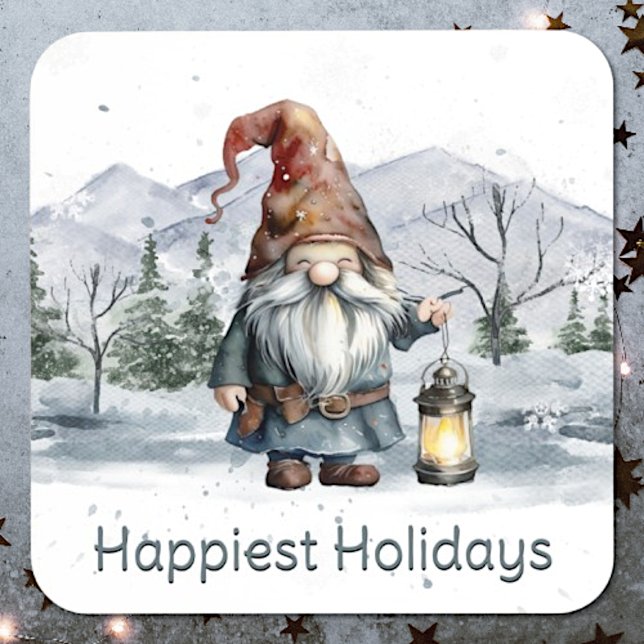 Watercolor Winter Christmas Gnome Coaster (Watercolor Winter Christmas Gnome Beverage Coaster)