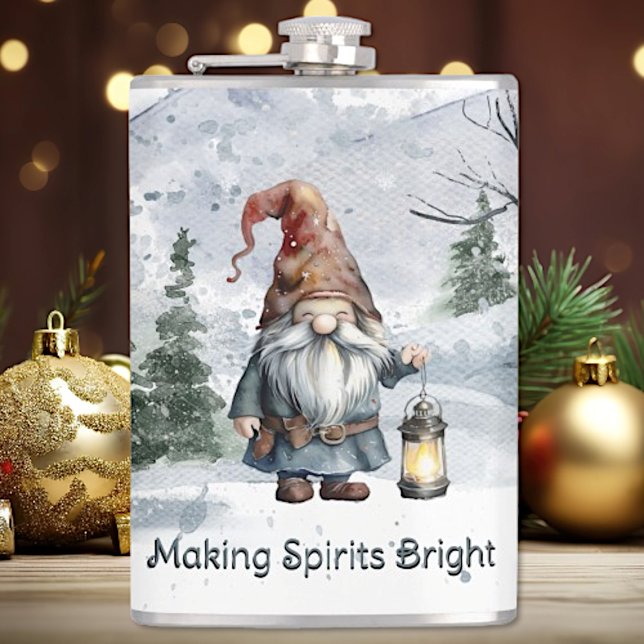 Watercolor Winter Christmas Gnome Hip Flask (Creator Uploaded)
