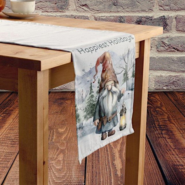 Watercolor Winter Christmas Gnome Medium Table Runner (Watercolor Winter Christmas Gnome Table Runner)