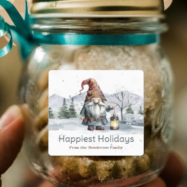Watercolor Winter Christmas Gnome Personalised (Watercolor winter Christmas Gnome personalized baking labels)