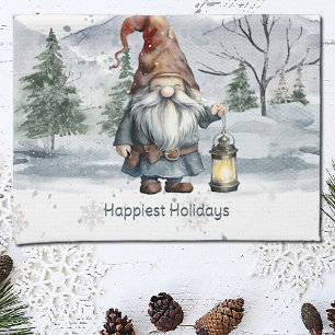 Watercolor Winter Christmas Gnome Tea Towel