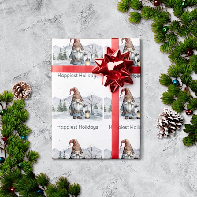 Watercolor Winter Christmas Gnome Wrapping Paper (Creator Uploaded)