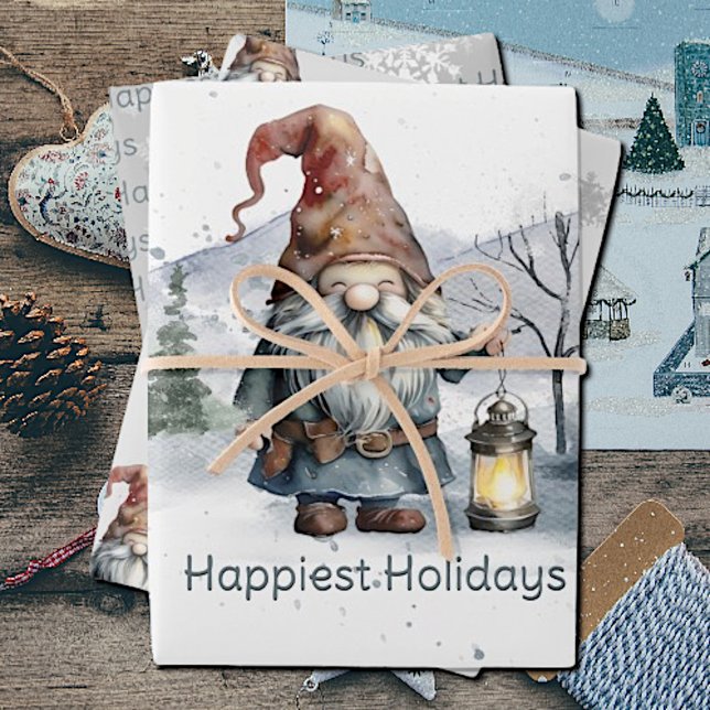 Watercolor Winter Christmas Gnome Wrapping Paper Sheet (Watercolor Winter Christmas Gnome Wrapping Paper Sheets)