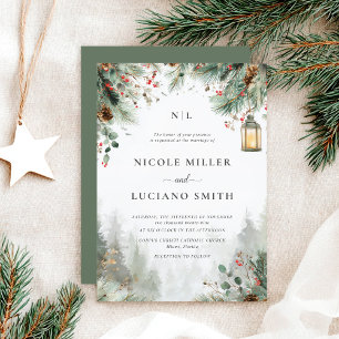 Watercolor Winter Christmas Greenery Wedding Invitation