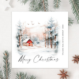 Watercolor Winter Christmas Landscape Corporate Holiday Card