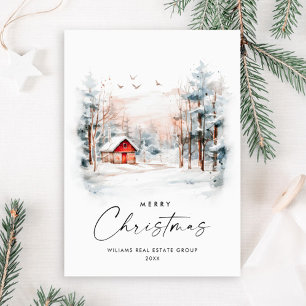 Watercolor Winter Christmas Landscape Corporate Holiday Card