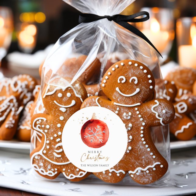 Watercolor Winter Christmas Ornament Classic Round Sticker (Creator Uploaded)