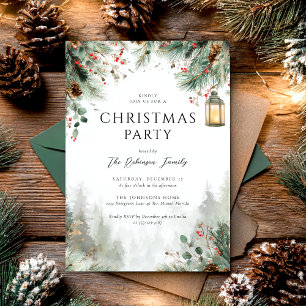 Watercolor Winter Christmas Party Greenery  Invitation