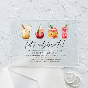 Watercolor Winter Cocktails Birthday Party Acrylic Invitations