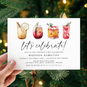 Watercolor Winter Cocktails Birthday Party Invitation