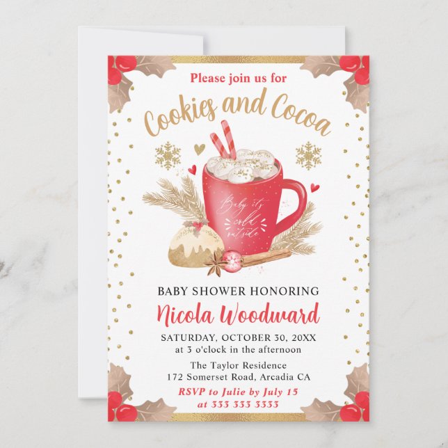 Watercolor Winter Cookies and Cocoa Baby Shower Invitation (Front)